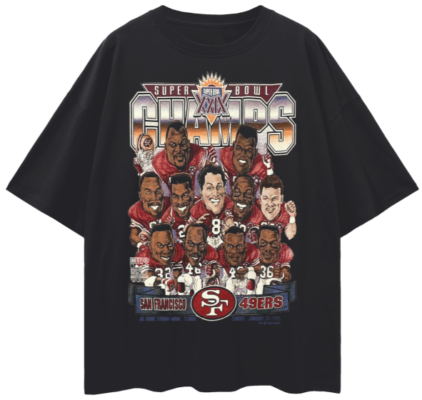 94 NINERS SB CHAMPS CARICATURE 100% Cotton Basic Tee