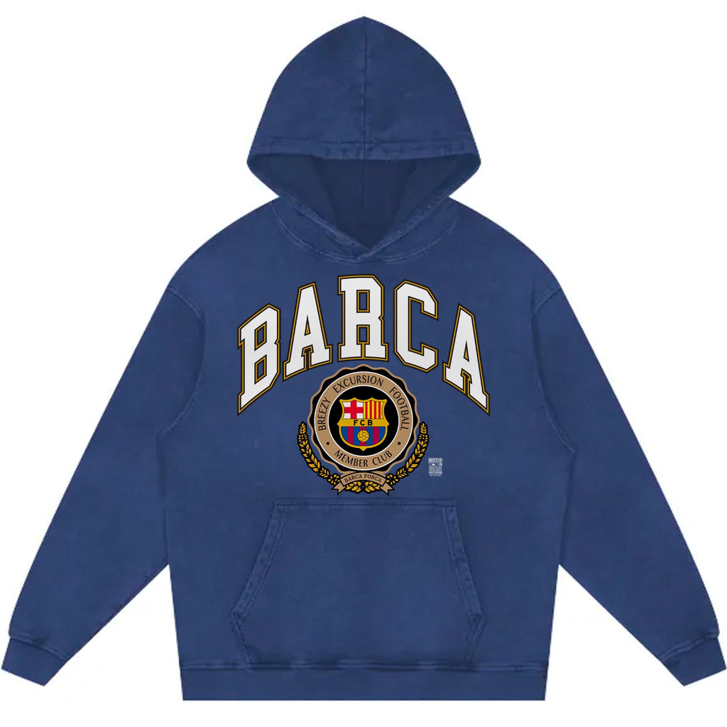 BARCA BEST Crest Members Club Oversized Snow Wash Hoodie Blue