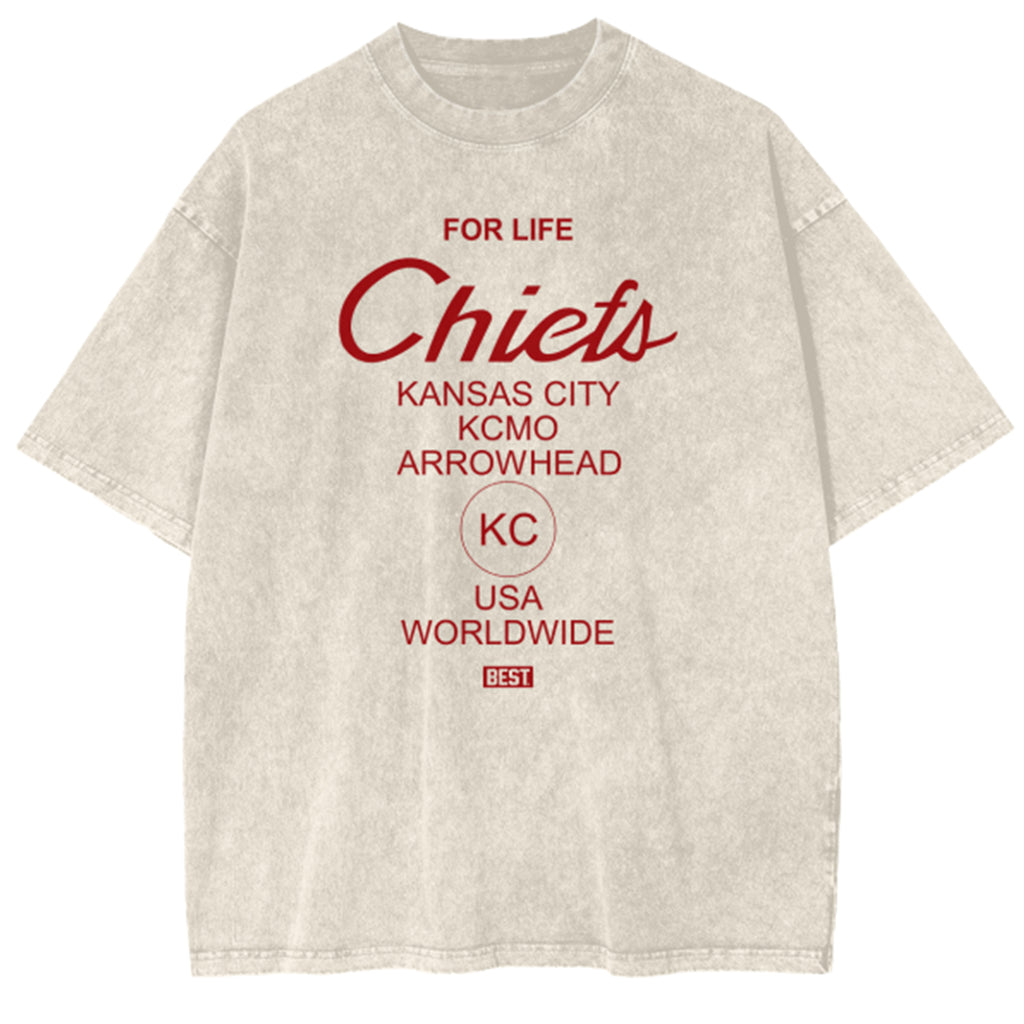 BEST Chiefs 4 Life Oversized Snow Wash T-Shirt Apricot