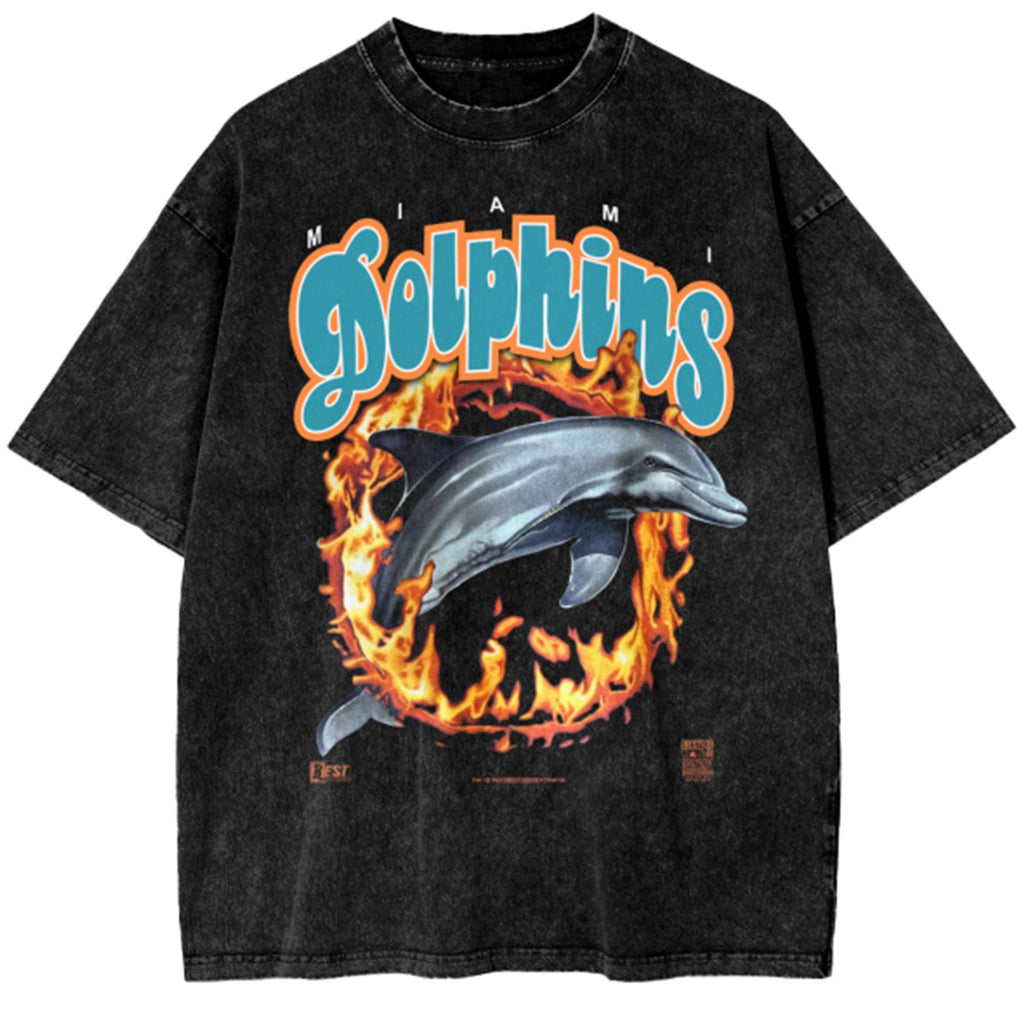 BEST Fire Dolphin Oversized Snow Wash T-Shirt