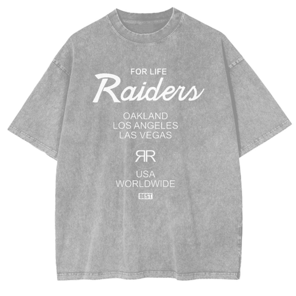 Raider For Life  Oversized Snow Wash T-Shirt Gray