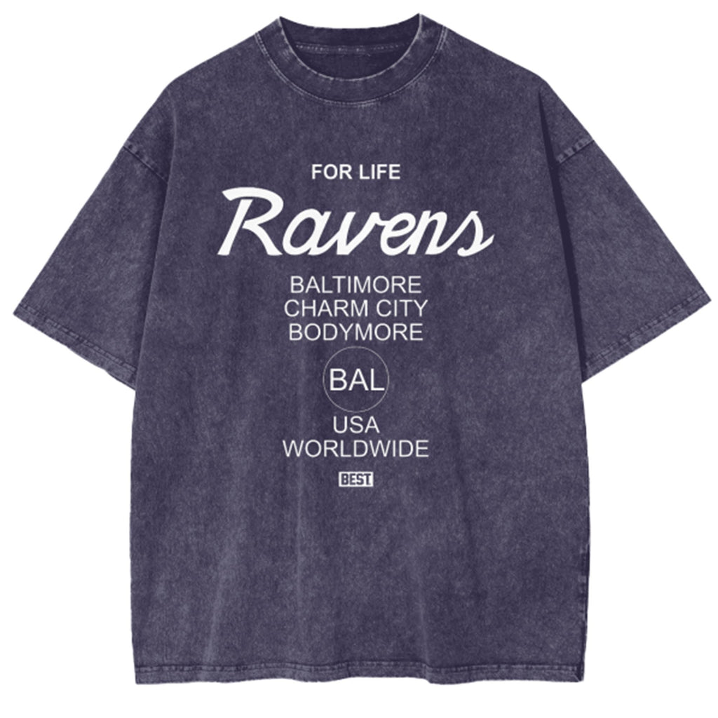 BEST Ravens 4 Life Oversized Snow Wash T-Shirt Purple