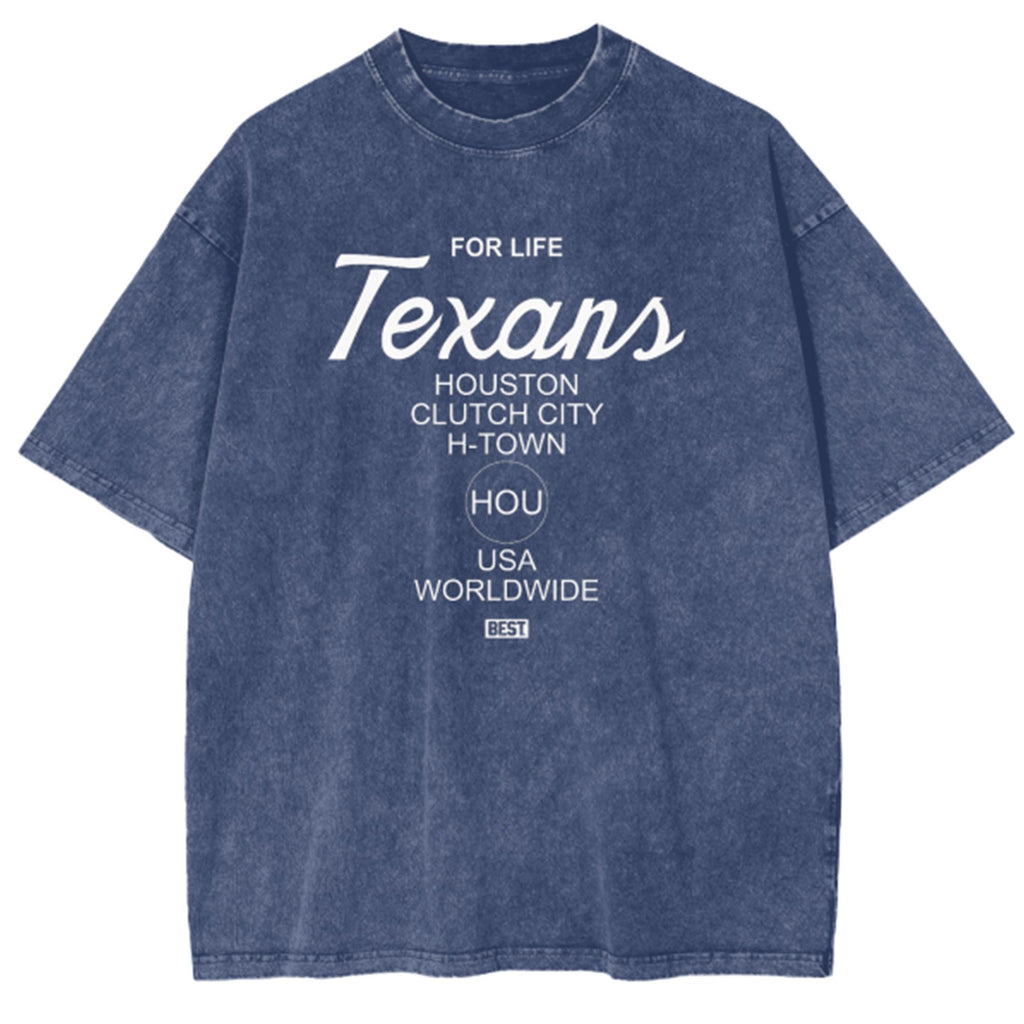 BEST Texans 4 Life Snow Wash T-Shirt BLUE
