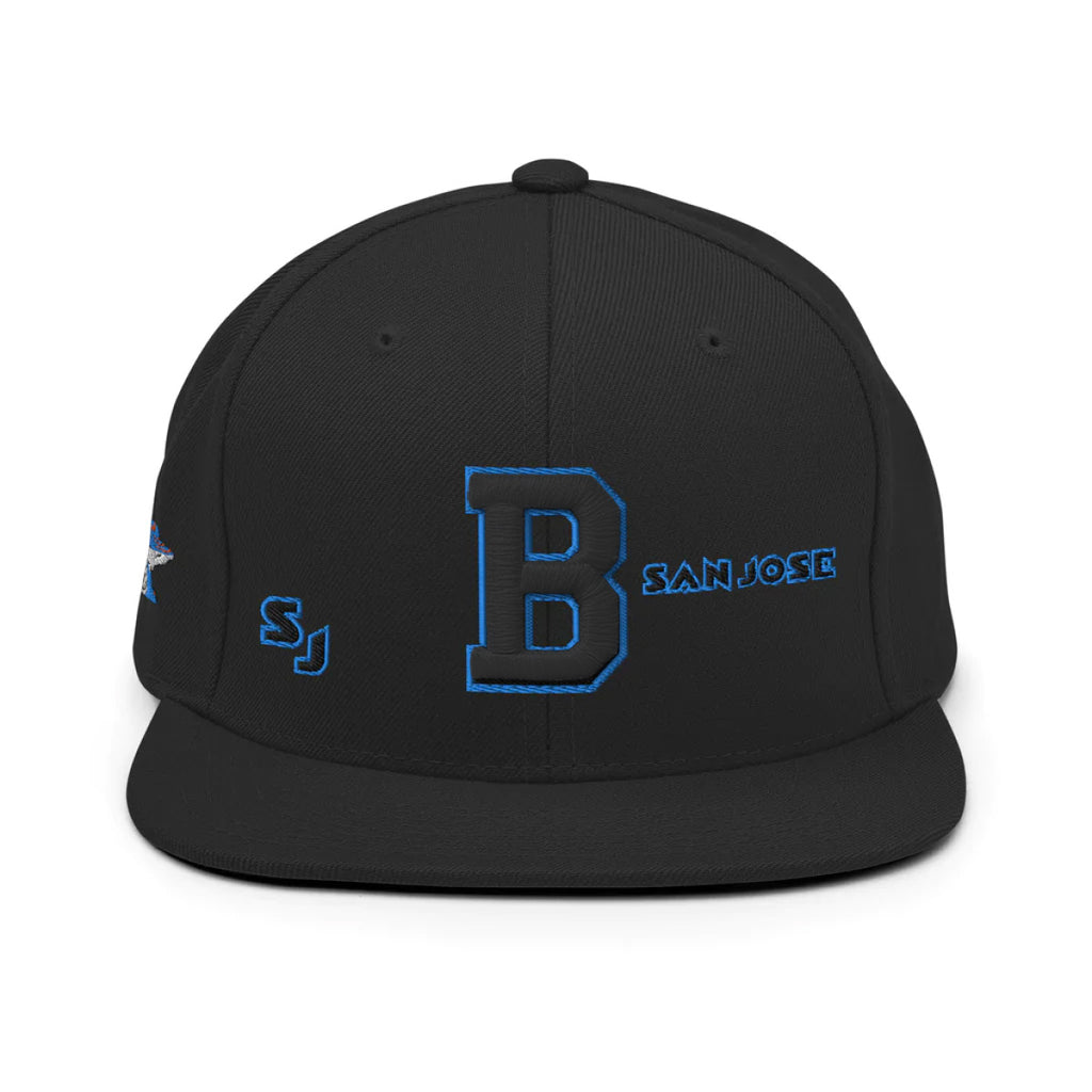 Black/Teal Letterman B SJ Shark Snapback Hat