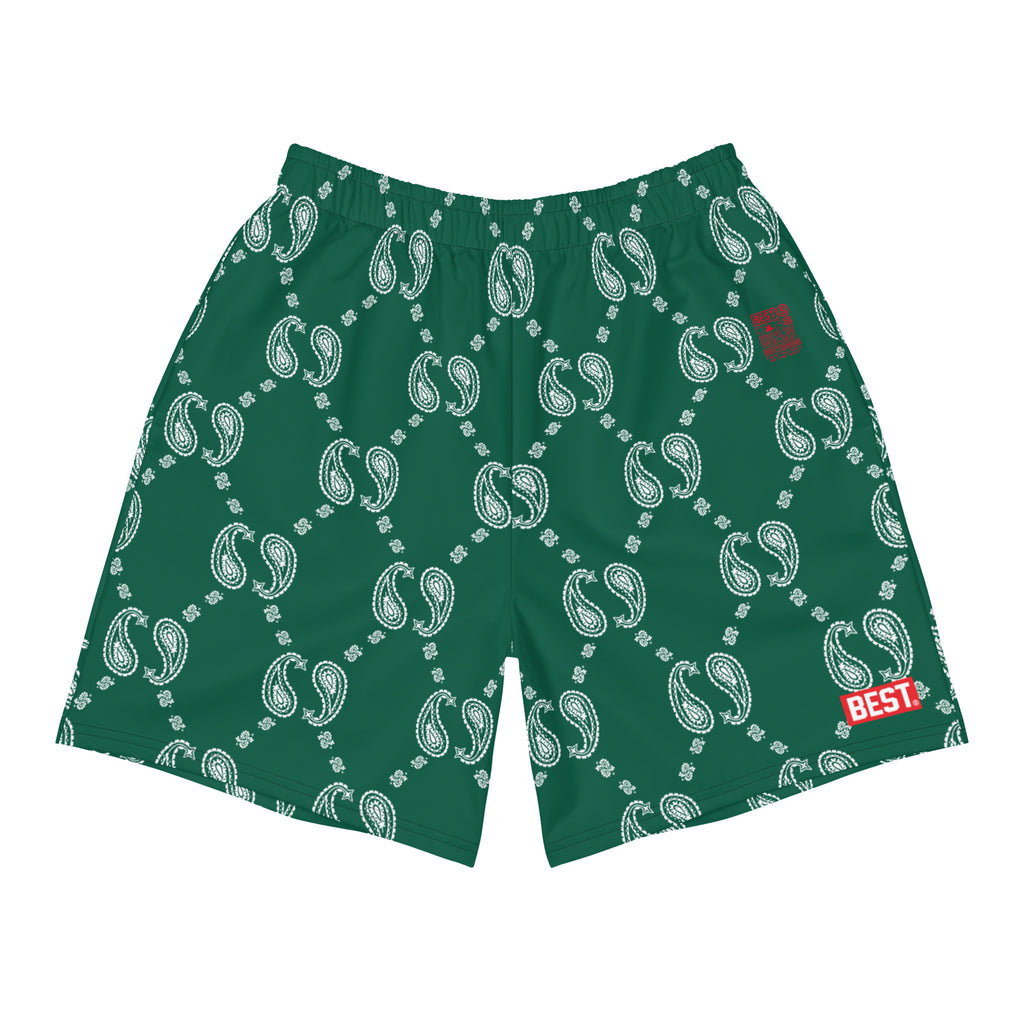 GREEN/WHITE BEST Bucci Paisley Men's Athletic Long Shorts