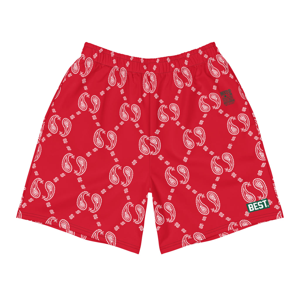 RED/White BEST Bucci Paisley Men's Athletic Long Shorts