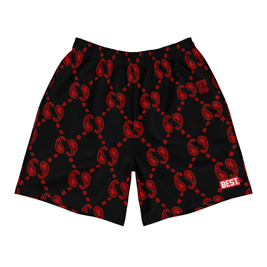 BLACK AND RED BUCCI PAISLEY Men's Athletic Long Shorts