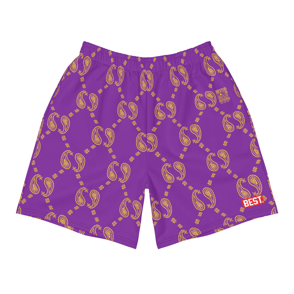 PURPLE AND YELLOW BUCCI PAISLEY Men's Athletic Long Shorts