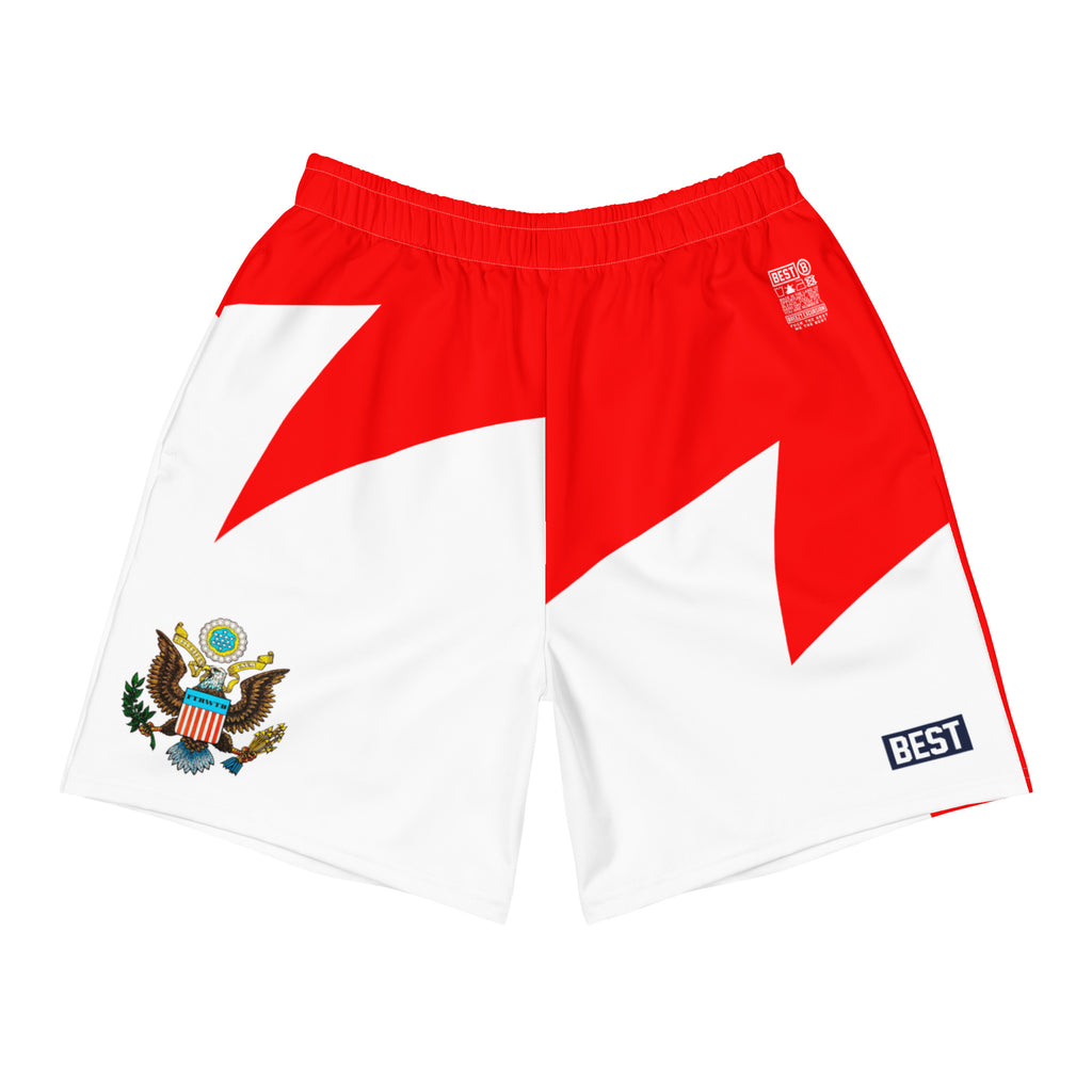 BEST USA RED/WHITE Shark Tooth Men's Athletic Long Shorts
