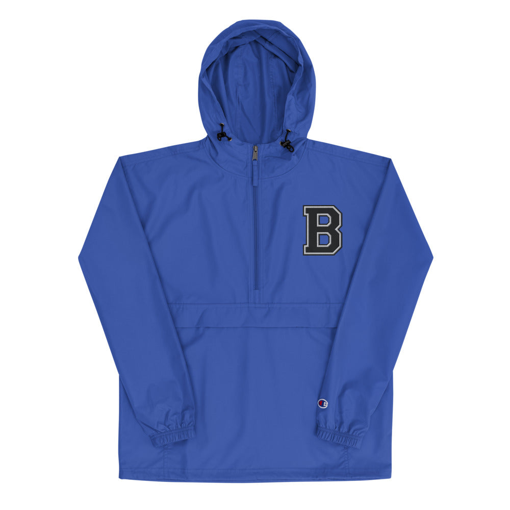 BLUE Embroidered VARSITY LETTERMAN B BEST X Champion Packable Jacket