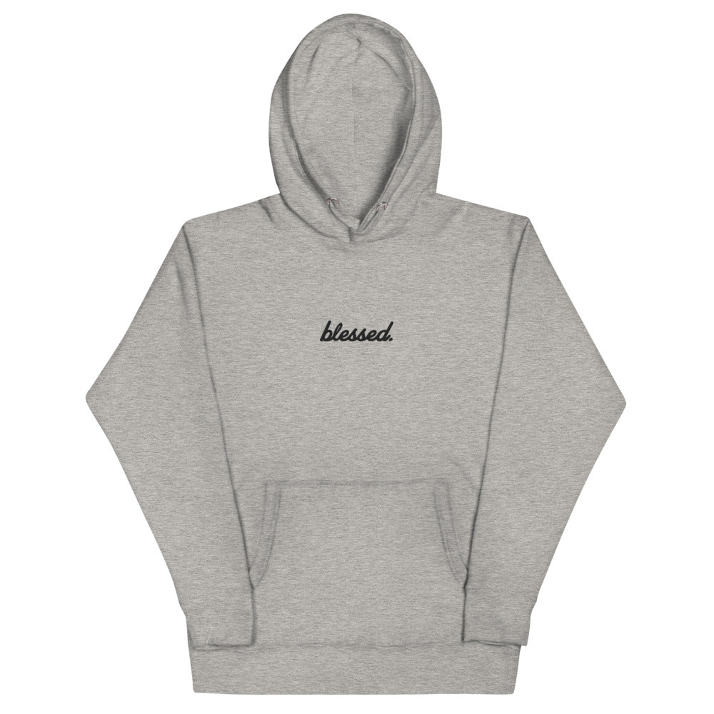 Embroidered Cursive Blessed Hoodie Gray