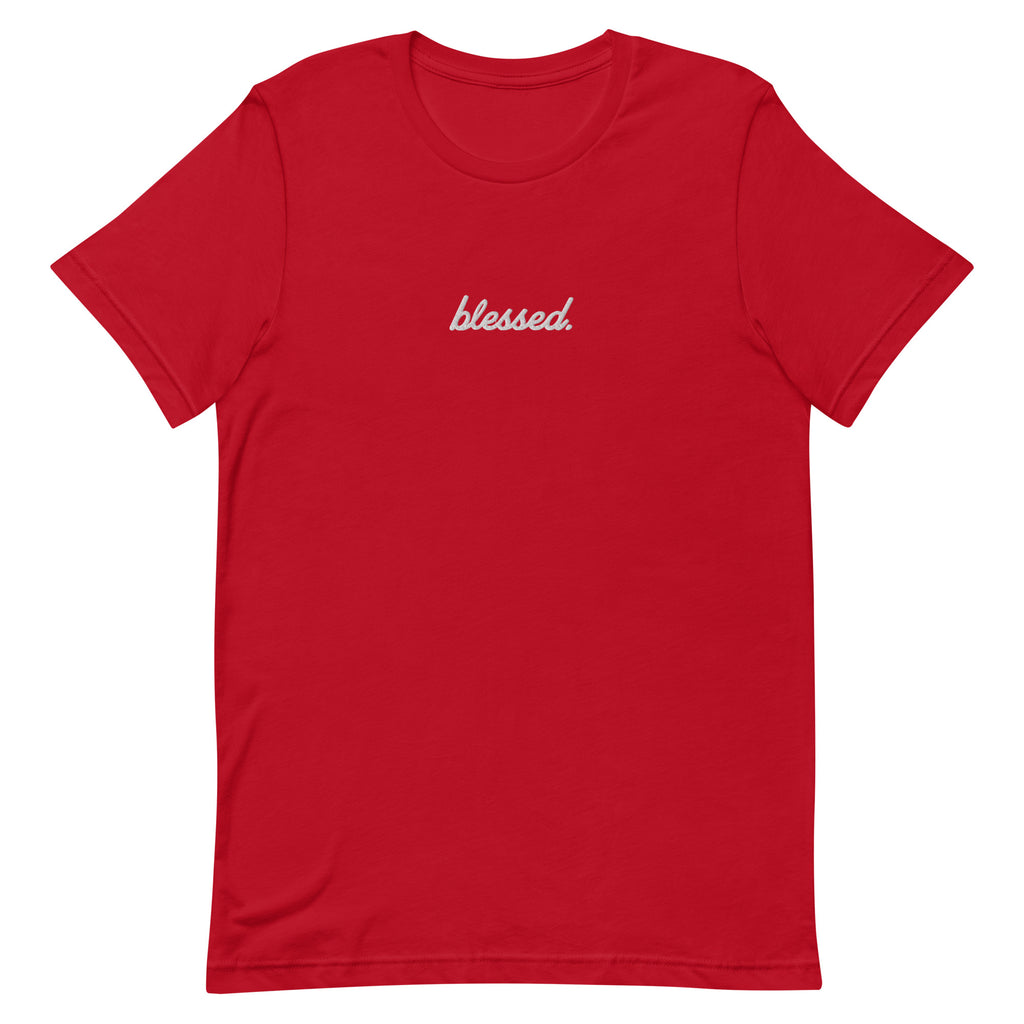 Embroidered Cursive Blessed Women's t-shirt RED